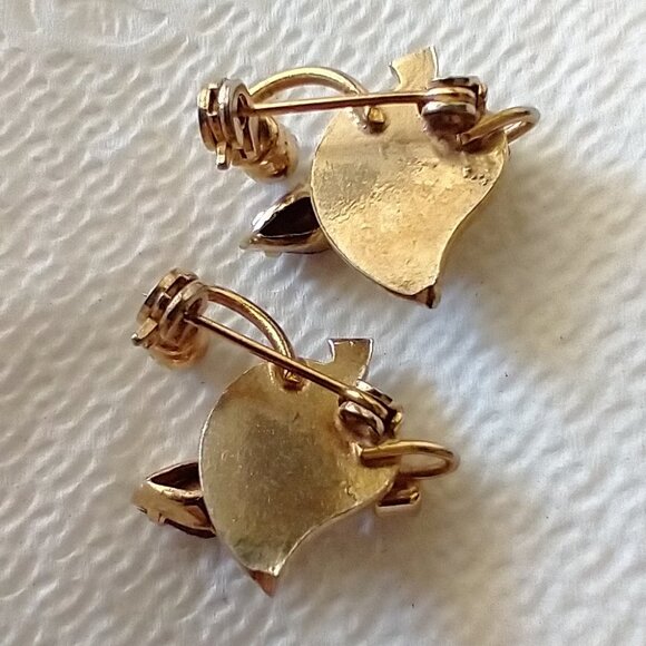 Vintage Brooch Scatter Pins (2) Rhinestones Candle Leaf Design Gold Tone Metal - Picture 2 of 8